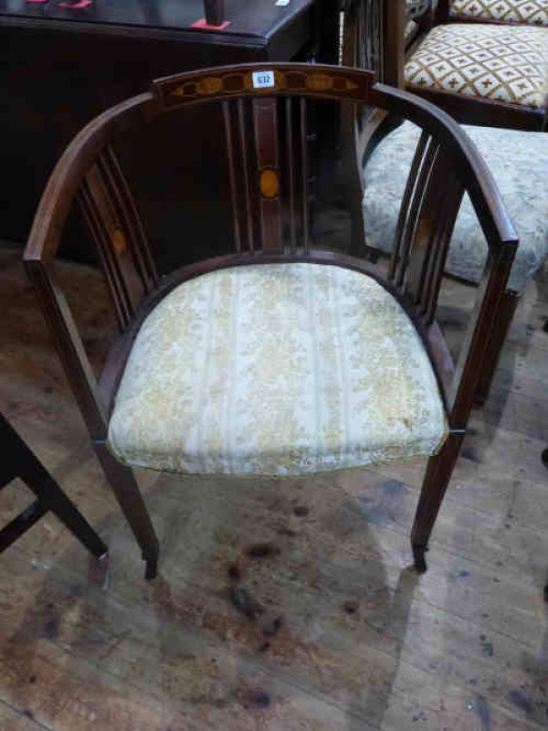 Edwardian Mahogany and Satinwood Inlaid Occasional Elbow Chair