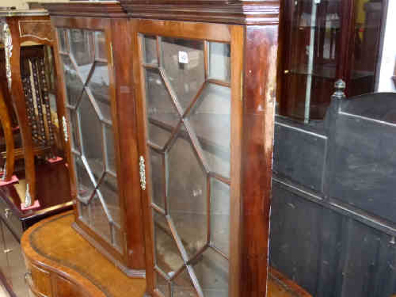 Pair Mahogany Astragal Glazed Corner Wall Cabinets
