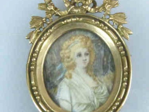 19th Century Portrait Miniature in a Brass Easel Frame