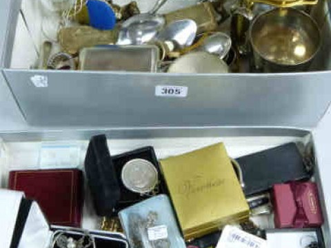 Carriage Clock, White Metal Horse Model, Costume Jewellery etc (Two Boxes)