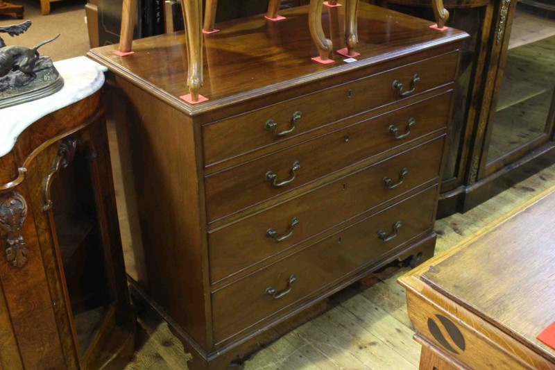 19th Century mahogany chest of four long graduated drawers on bracket feet, 87cm x 101cm