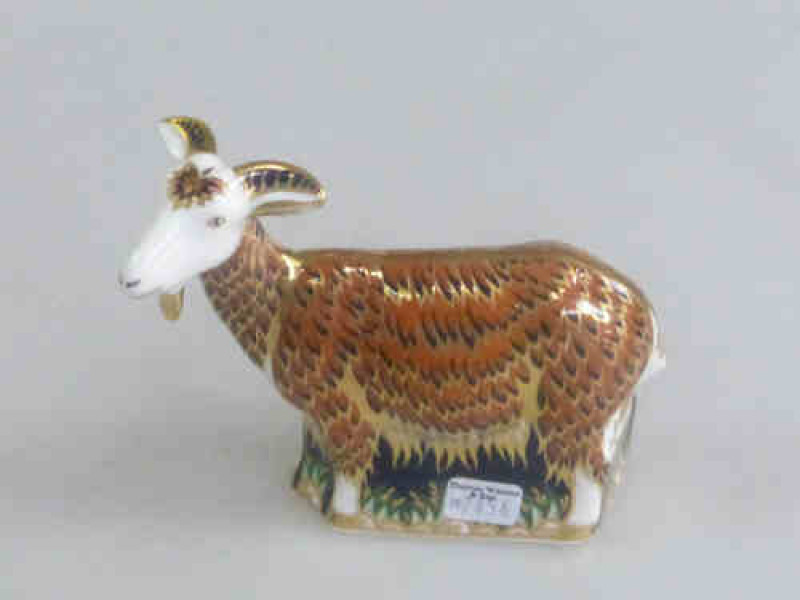 Royal Crown Derby Paperweight 'Nanny Goat', Gold Stopper, Boxed