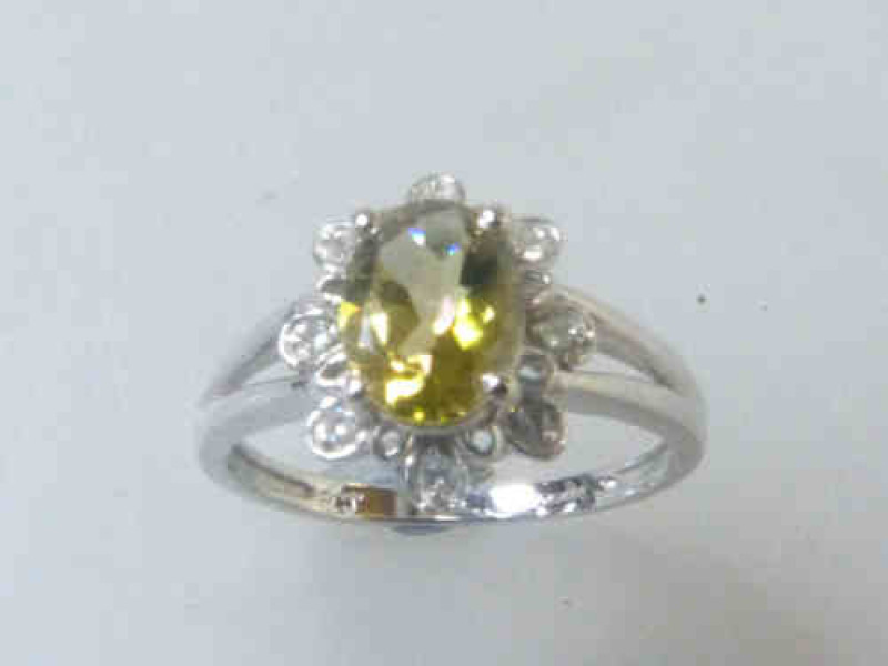 Citrine and Diamond Ring with a 9ct White Gold Band, Size M 1/2