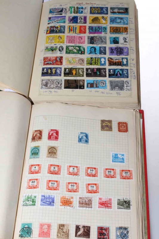 Two Schoolboy George VI to QEII stamp albums including six pages of China Emperors and High Revenues, four Penny Reds circa 1840's, USA Presidential, Australia food stamps and a nice assortment of French Colonies