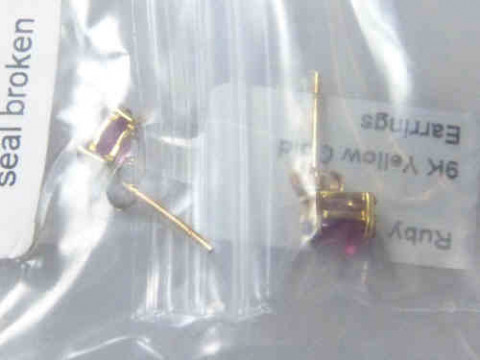 Pair of Ruby Ear Studs, Mounted on 9ct Yellow Gold