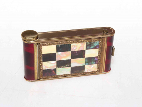 Art deco gilt and mother of pearl compact and cigarette case combination