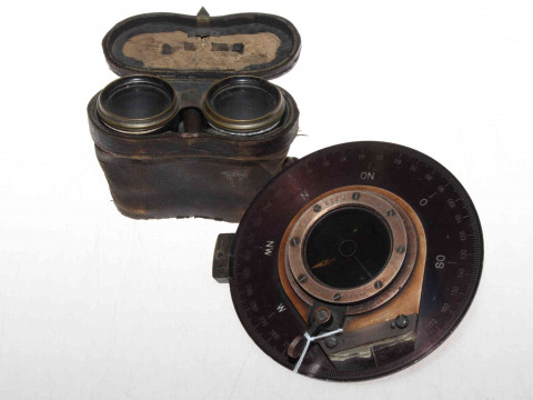 Pair French opera glasses and compass instrument (2)