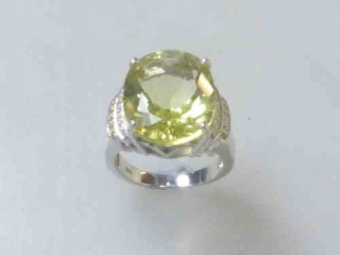 Yellow Quartz and White Sapphire Silver Ring, Size M