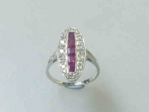 Ruby and Diamond Ring in Art Deco Style, with an 18ct White Gold Band,...