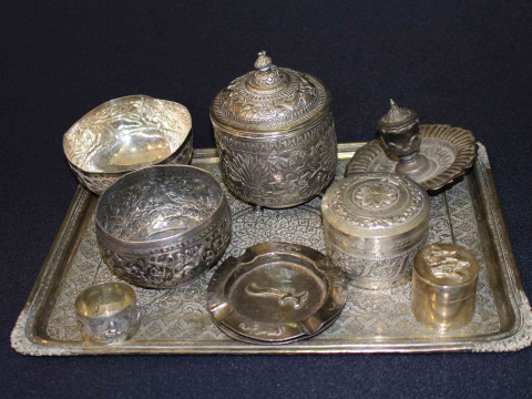 Collection of Indian/African silver/white metal artifacts, total weight...