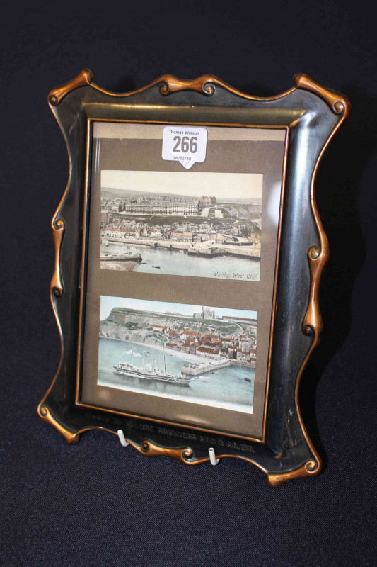 Arthur Guiness Son & Co. Ltd metal photograph frame with two Whitby postcards