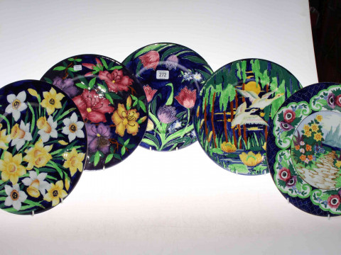 Collection of five Maling colourful plates including daffodil