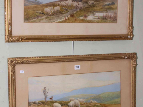 C. Goddard, Shepherds and Sheep on Moorland, pair watercolours, both signed...