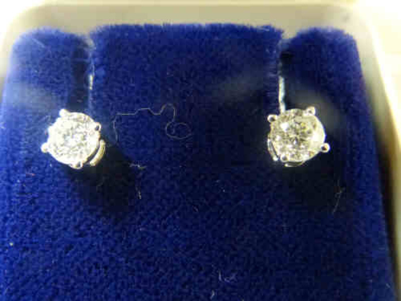 Pair of Diamond Ear Studs, the Diamonds Estimated to Weigh 0.75 Carats Gross, Mounted in 18ct White Gold