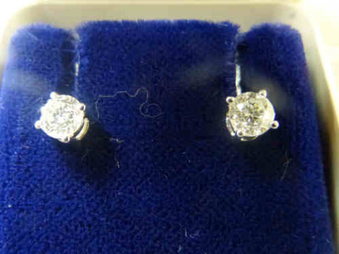 Pair of Diamond Ear Studs, the Diamonds Estimated to Weigh 0.75 Carats...
