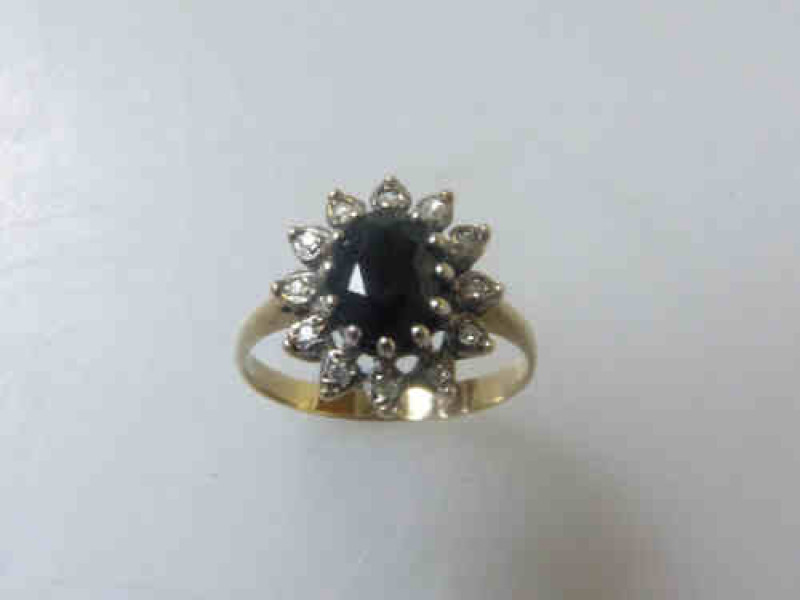 Sapphire and Diamond Ring with a 9ct Yellow Gold Band, Size P