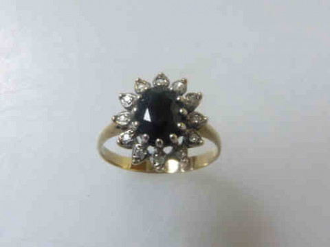 Sapphire and Diamond Ring with a 9ct Yellow Gold Band, Size P
