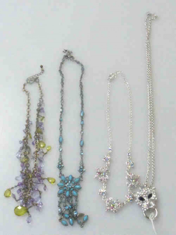 Four Necklets/Pendants including Windsor Type Panther Head Set with White Stones, Filigree Butterfly Necklet etc (4)