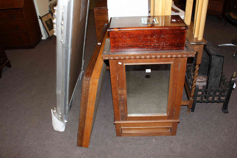 Oak mirror door wall cabinet, double door wall cabinet and cash drawer (3)