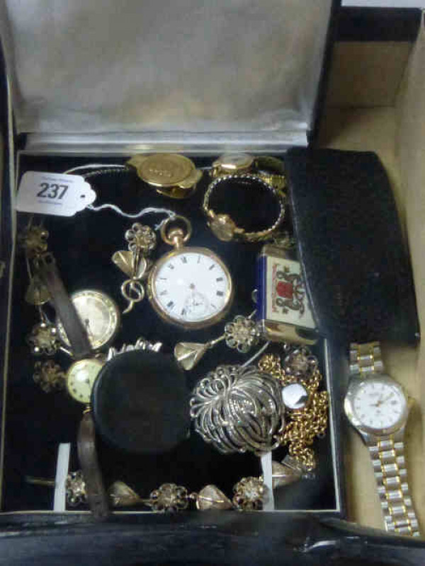 9ct Gold Chain with Swivelling Hardstone Fob (Chain 5grams), Waltham Gold Plated Pocket Watch etc