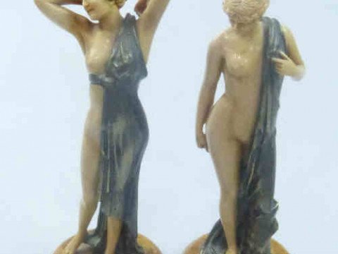 Pair Replica Art Deco Figures of Classical Maidens
