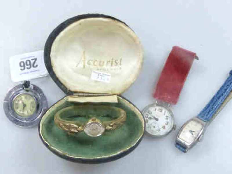 Silver Wrist Watch, Accurist Watch and Two Fob Watches (4)