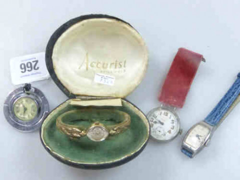 Silver Wrist Watch, Accurist Watch and Two Fob Watches (4)