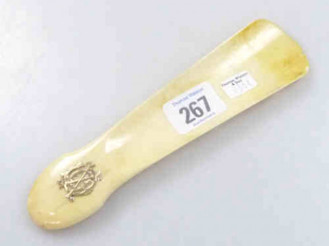Ivory Shoe Horn, mounted with monogram