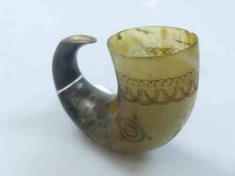 Horn Drinking Vessel with Etched Decoration