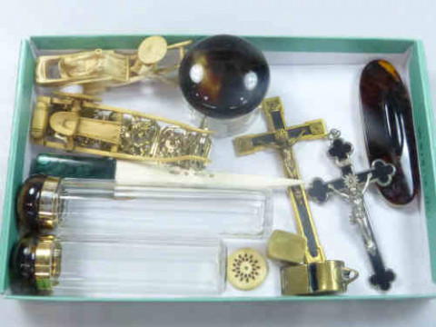 Box with Tortoiseshell and Silver Gilt Mounted Toilet Bottles, Crucifix,...