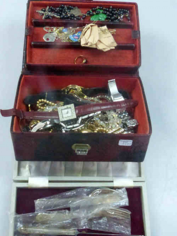 Jewellery Box and Contents, Christening Cutlery, Watches etc