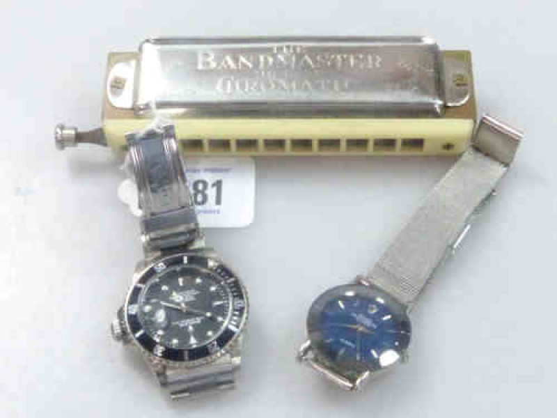 Harmonica and Two Wrist Watches