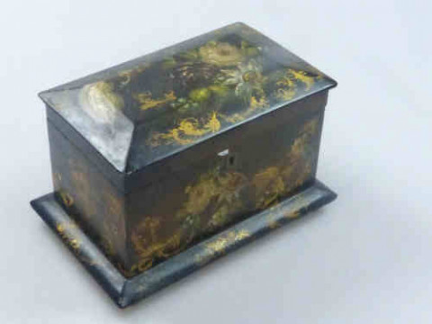 Victorian Papier Mache Two Compartment Tea Caddy, with painted and gilt...