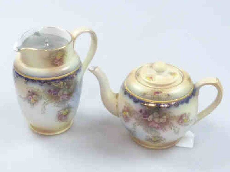 Carlton Ware Blush Teapot and Jug, with flower decoration