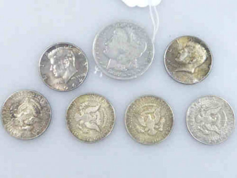 Six Half Dollars, and, One Two Dollar (7)