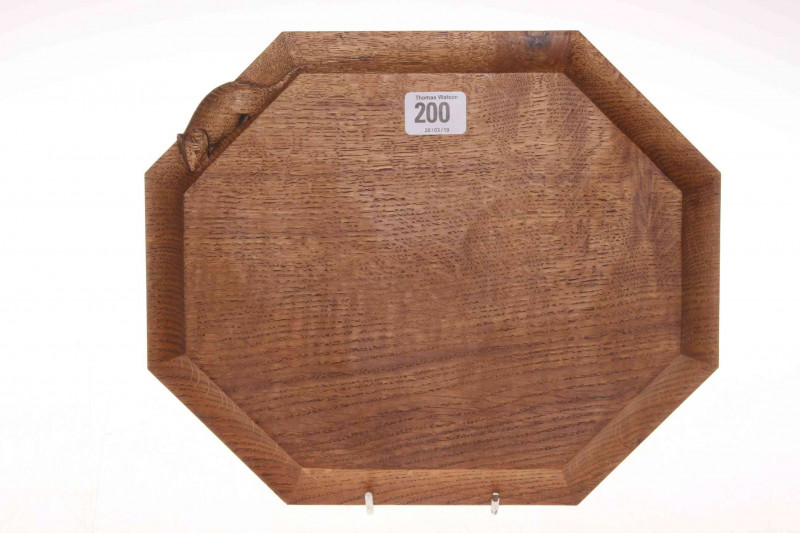 Robert Thompson of Kilburn 'Mouseman' octagonal bread board, 30cm by 25cm.