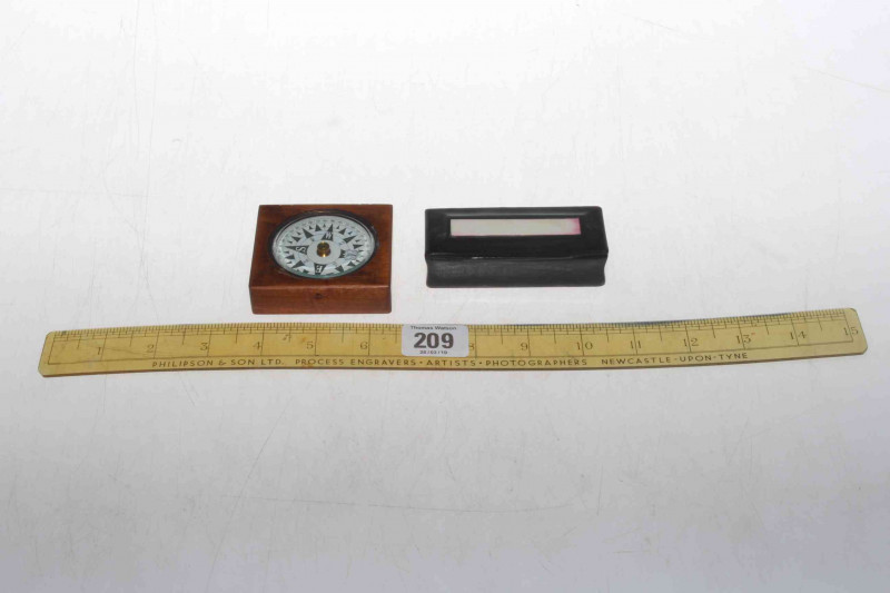 Compass, snuff box and advert rule (3).