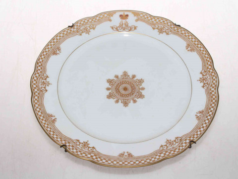 Continental porcelain service dinner plate bearing coronet and monogram,...