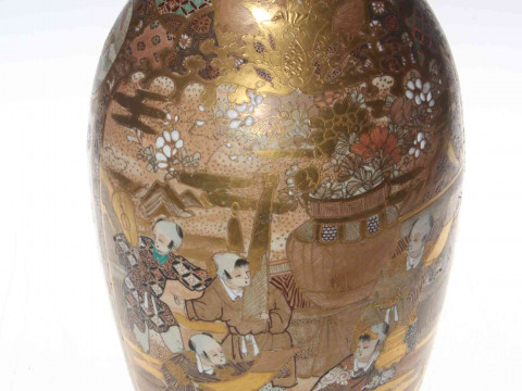 Japanese Meiji Period Satsuma vase, profusely gilded and decorated with...