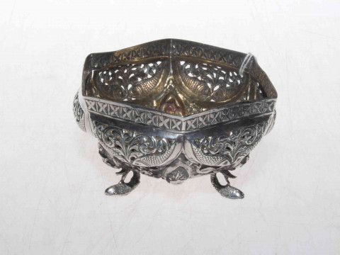 19th Century Indian silver basin, of octagonal form with embossed, chased...