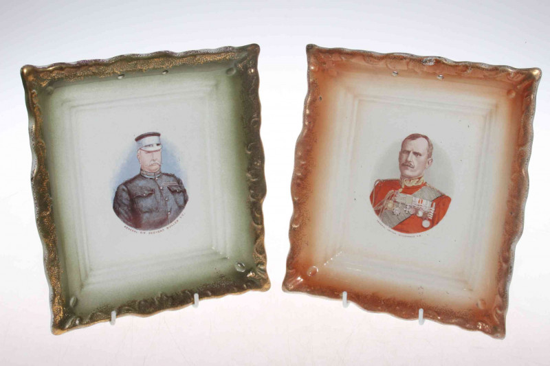 Two Sunderland pottery styled military figure plaques with gilded 'frame' borders.