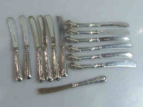Set of Six Silver Pistol Handled Tea Knives and Six Further Silver Handled...