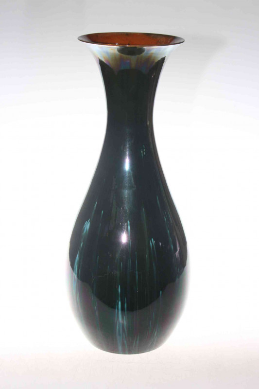 Large Linthorpe Pottery vase in green-blue streak glaze, shape no. 366, 49cm.