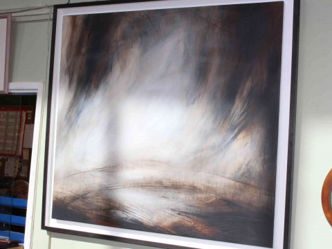 Paul Denham (British living artist, b. 1977), 'Arc of Light', signed verso, acrylic, framed, overall 125cm by 135cm. thumbnail