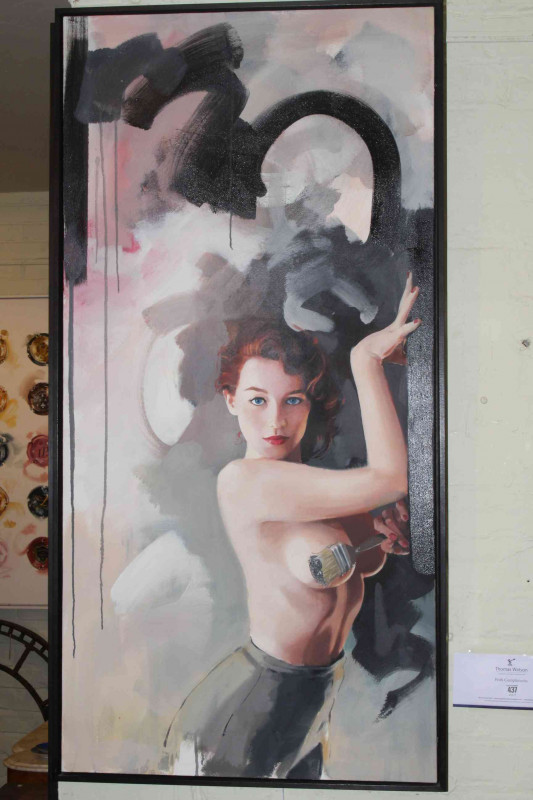 James Paterson (British living artist, b. 1977 in Darlington), 'The Surveyor and the Surveyed', acrylic, framed, canvas 140cm by 68cm.