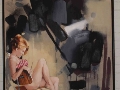 James Paterson (British living artist, b. 1977 in Darlington), 'Even Today The Battle Between Abstract And Figurative Still Rages On I', acrylic, framed, canvas, 153cm by 101cm. thumbnail