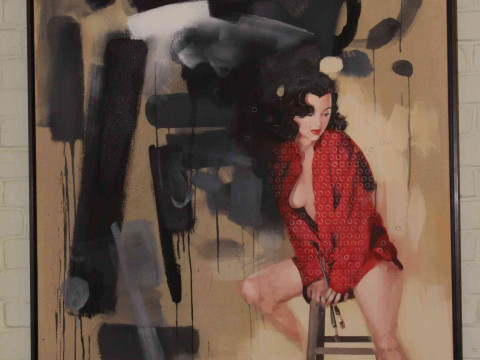 James Paterson (British living artist, b. 1977 in Darlington), 'Even Today The Battle Between Abstract And Figurative Still Rages On II', acrylic, framed, canvas, 153cm by 101cm. thumbnail