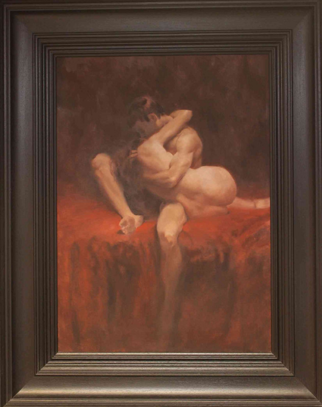 David Knight (British living artist), 'Nudes in Hold', acrylic, framed, canvas 72cm by 52cm.