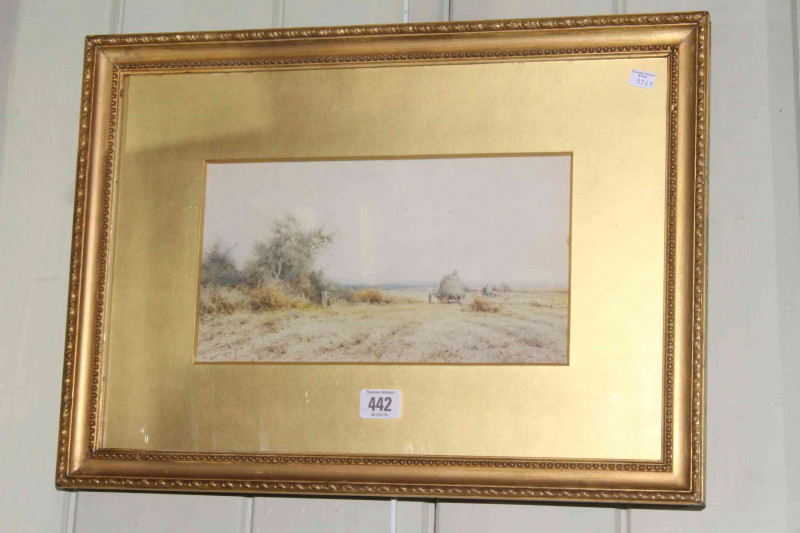 H. Sylvester Stannard (1870-1951), Loading Hay, watercolour, signed lower left, 15.5cm by 29cm, in glazed gilt frame. PLEASE NOTE THIS LOT IS SUBJECT TO ARR.