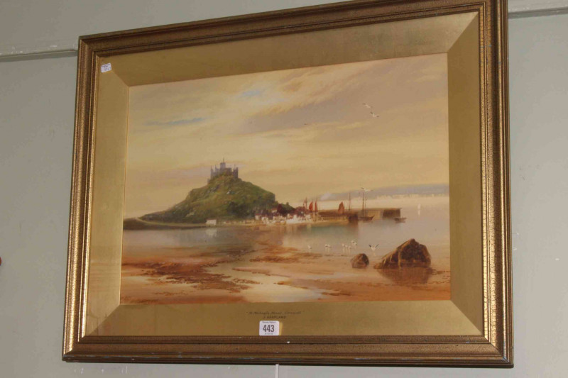 John Shapland (1865-1929), St. Michaels Mount, Cornwall, watercolour, signed lower left, 35cm by 53.5cm, in glazed gilt frame.